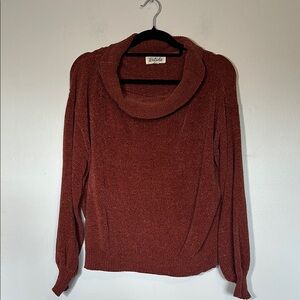 Listicle Rust Red Cowl Neck Sweater Long Balloon‎ Sleeve Chenille